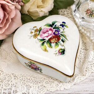 VTG Limoges Castel France Heart Shaped Porcelain Trinket Box Hand Painted Floral